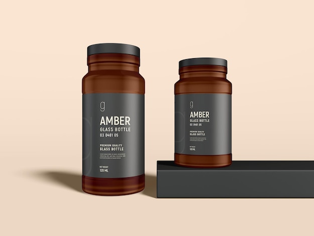 Mockup di branding in barattolo di vetro ambrato lucido