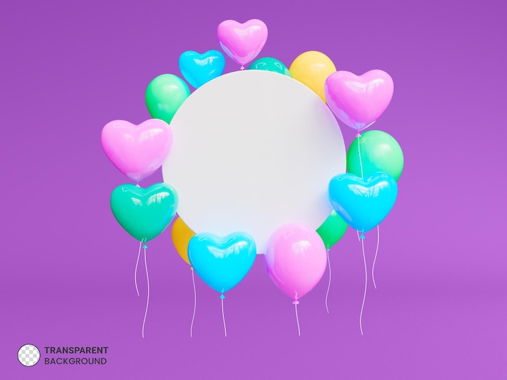 PSD glossy balloons with heart shape icon isolated 3d render illustration
