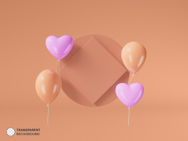 I palloncini lucidi con l'icona a forma di cuore hanno isolato l'illustrazione di rendering 3d