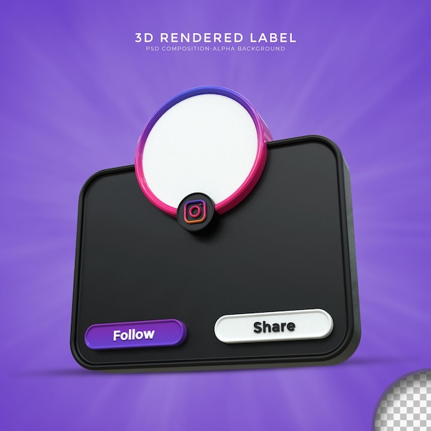 PSD glossy banner icon profile on black instagram 3d rendering label design