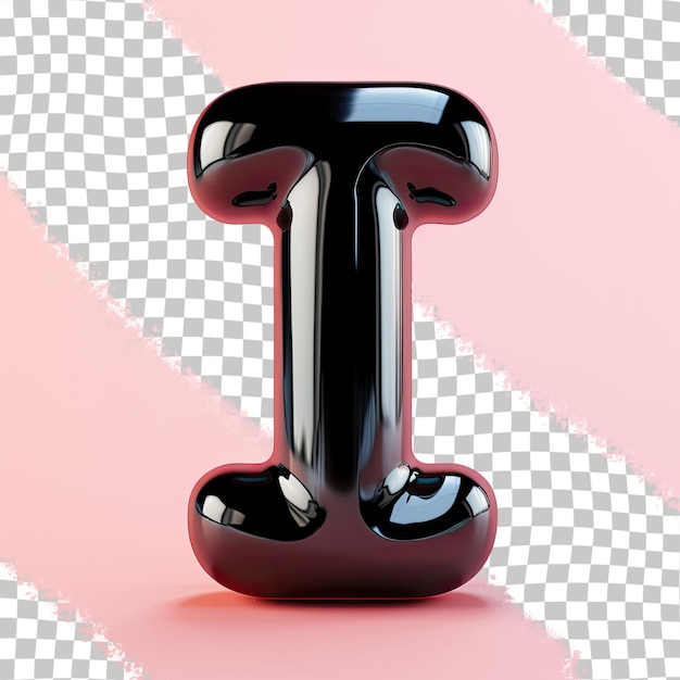 PSD glossy black 3d render of inflated capital letter t isolated on a transparent background