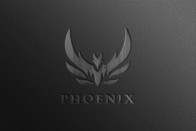 PSD glossy black company logo mockup with reflection