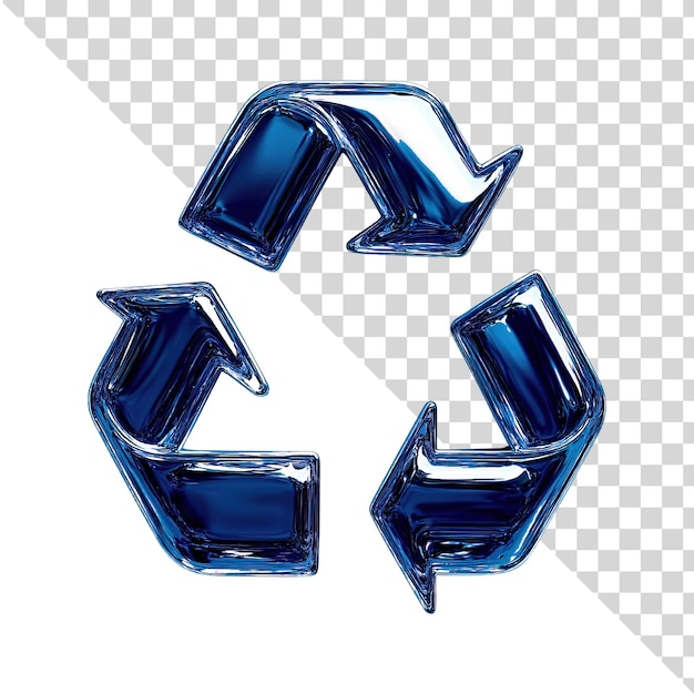 glossy blue 3d recycle icon