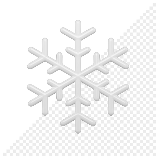 Glossy bwhite snowflake 3d render. christmas decorative design element. minimalistic decoration for new year holidays isolated on white background.