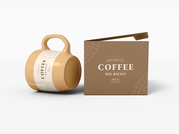 Glossy ceramic coffee mug packaging mockup