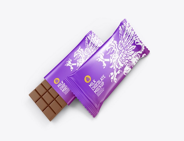 PSD mockup di una barretta di cioccolato lucida