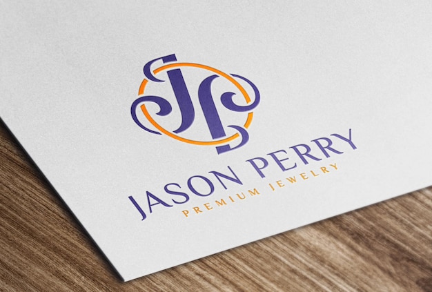 PSD glossy colored logo mockup on white paper card