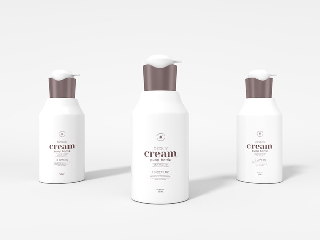 Glossy cosmetic beauty cream pump bottle packaging mockup