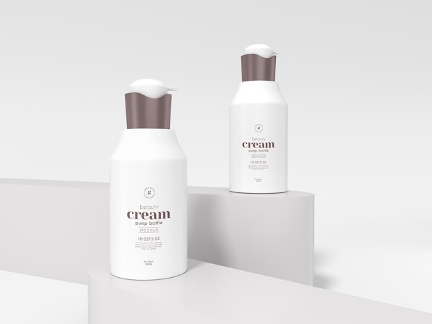 PSD glossy cosmetic beauty cream pump bottle packaging mockup