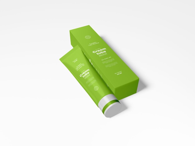 Glossy cosmetic beauty cream tube packaging mockup