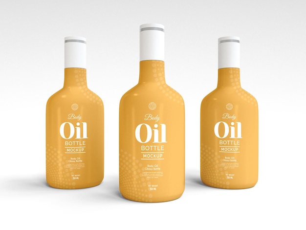 PSD glossy cosmetic body oil bottle packaging mockup