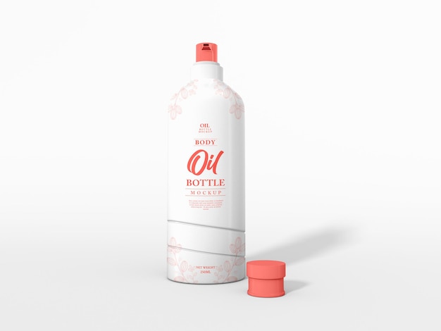 Mockup di imballaggio per bottiglia di olio per il corpo cosmetico lucido