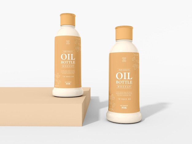 Mockup di imballaggio per bottiglia di olio per il corpo cosmetico lucido