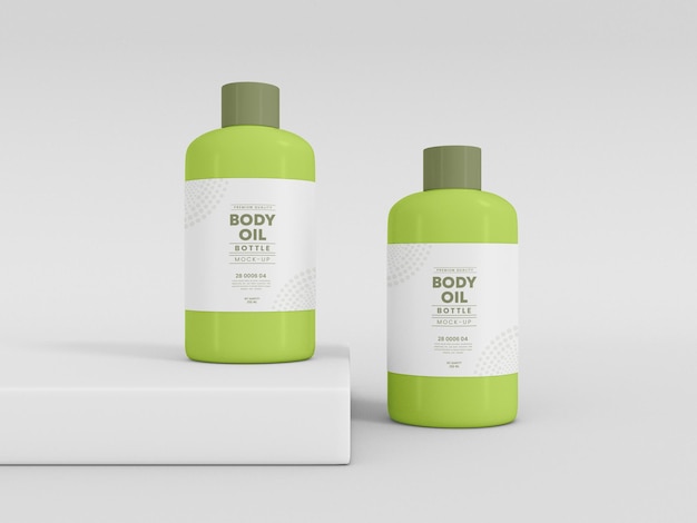 Glossy cosmetic body oil bottle packaging mockup