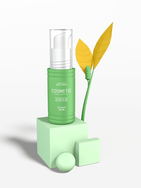 PSD glossy cosmetic pump bottle branding mockup