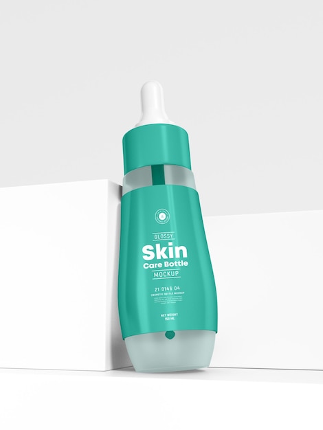 Glossy Cosmetic Skin Care Serum Bottle Branding Mockup