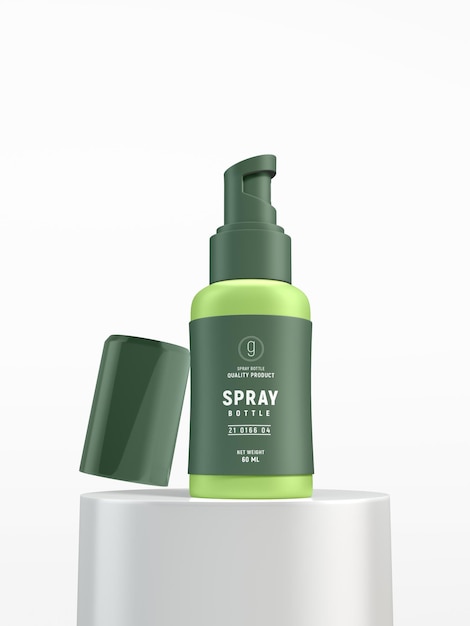 PSD glossy cosmetic spray bottle branding mockup