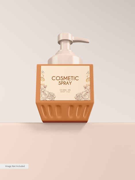 Glossy cosmetic spray bottle branding mockup