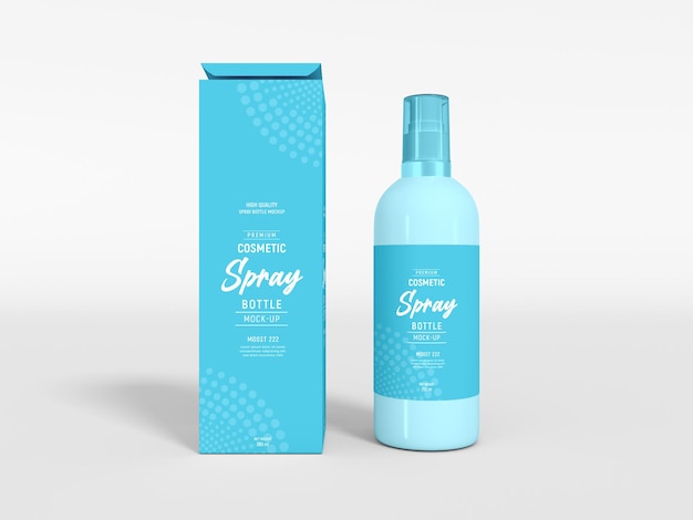 Glossy cosmetic spray bottle packaging mockup