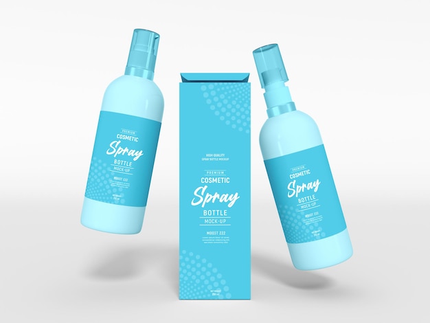 Glossy cosmetic spray bottle packaging mockup