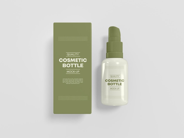 Glossy cosmetic spray bottle with box mockup