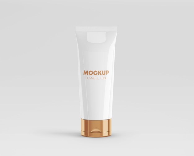 PSD glossy cosmetic tube mockup with gold cap