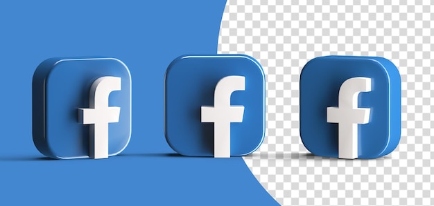 PSD Глянцевый значок логотипа социальных сетей facebook набор 3d визуализации изолированные