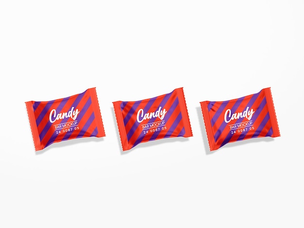 PSD glossy foil candy bar packet branding packaging mockup