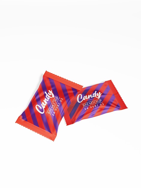 PSD glossy foil candy bar packet branding packaging mockup