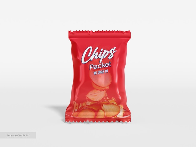 PSD glossy foil chips packet packaging mockup