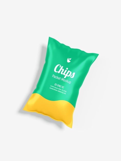 Glossy foil chips packet packaging mockup