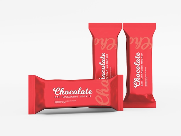 PSD mockup di imballaggio per barrette di cioccolato in lamina lucida