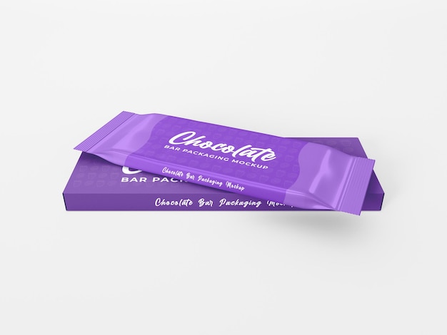 Glossy Foil Chocolate Pack with Box Packaging Mockup