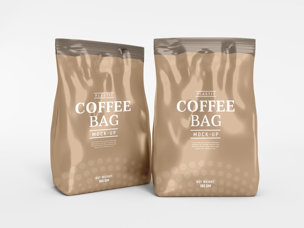 光沢のあるホイルコーヒーバッグ包装モックアップ