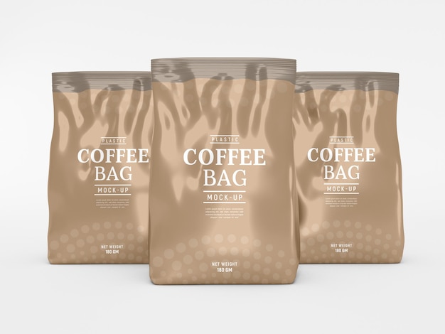 光沢のあるホイルコーヒーバッグ包装モックアップ