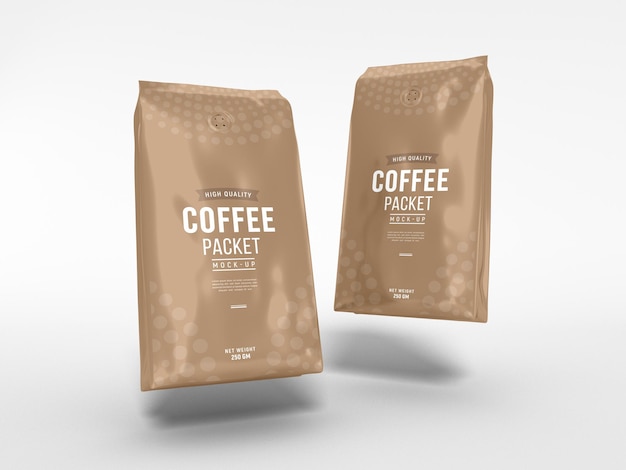 Glossy foil coffee packaging mockup