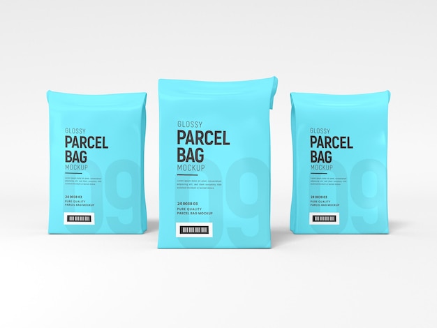 PSD glossy foil parcel delivery bag branding mockup