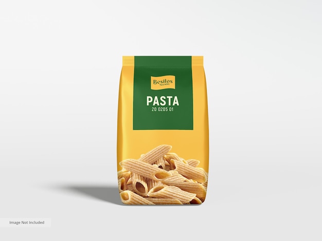 PSD mockup di imballaggio del pacchetto di pasta in lamina lucida