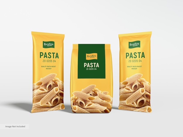 PSD mockup di imballaggio del pacchetto di pasta in lamina lucida