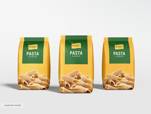 PSD glossy foil pasta packet packaging mockup