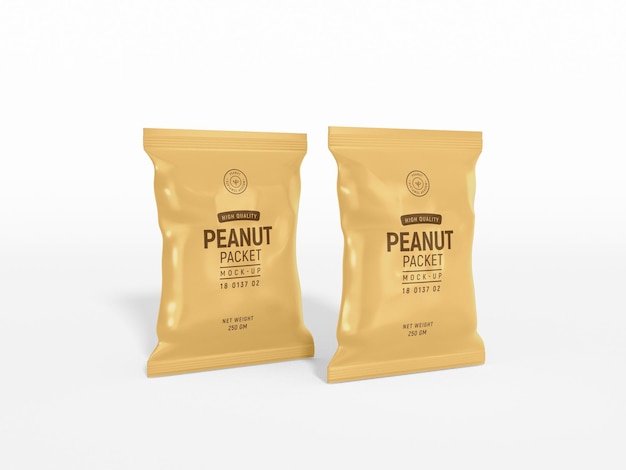 Glossy foil peanut pouch packet packaging mockup