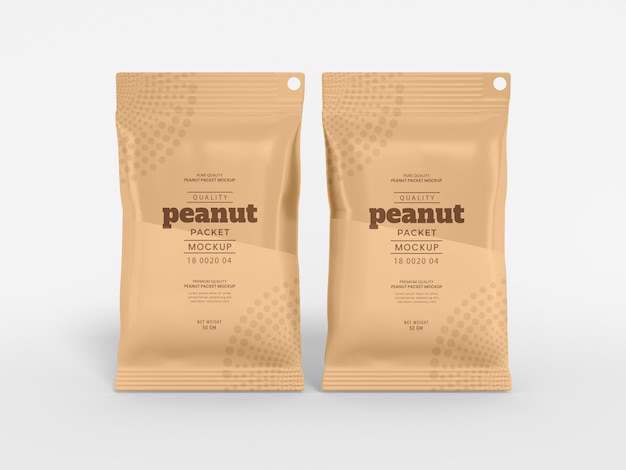 Glossy foil peanut pouch packet packaging mockup