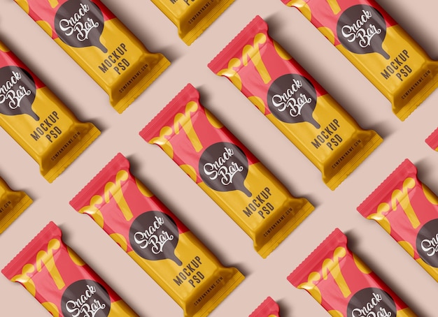 PSD modello mockup di snack bar in lamina lucida