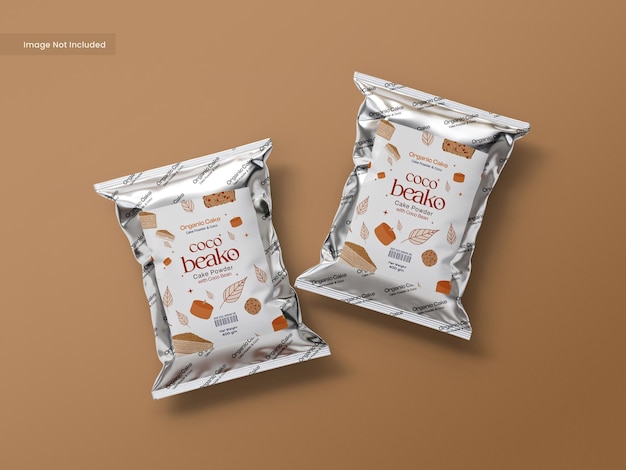 Glossy foil snack packet packaging mockup