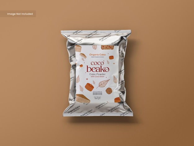 PSD glossy foil snack packet packaging mockup