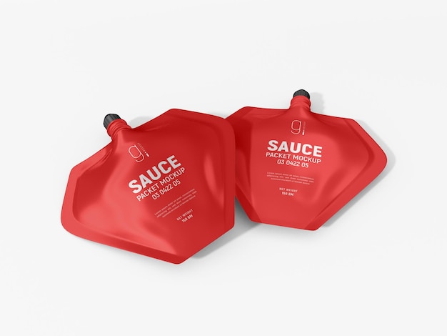 Mockup di confezione di ketchup per salsa con beccuccio in alluminio lucido