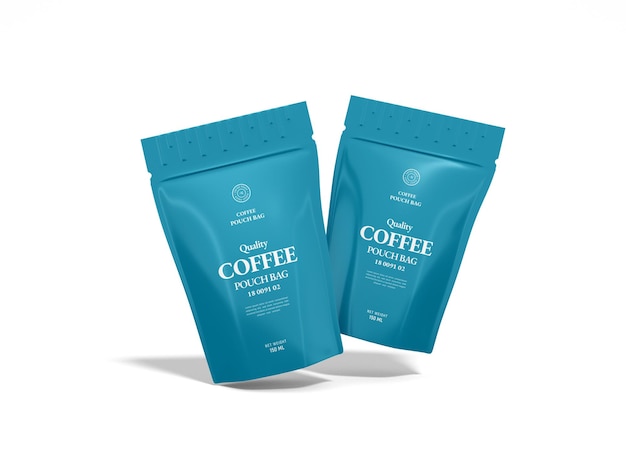 Glossy foil stand up coffee pouch bag packaging mockup