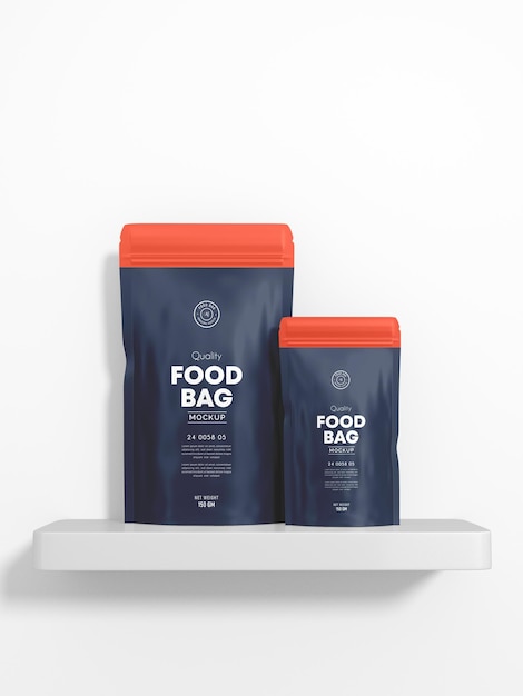 Glossy foil stand up food pouch bag branding mockup