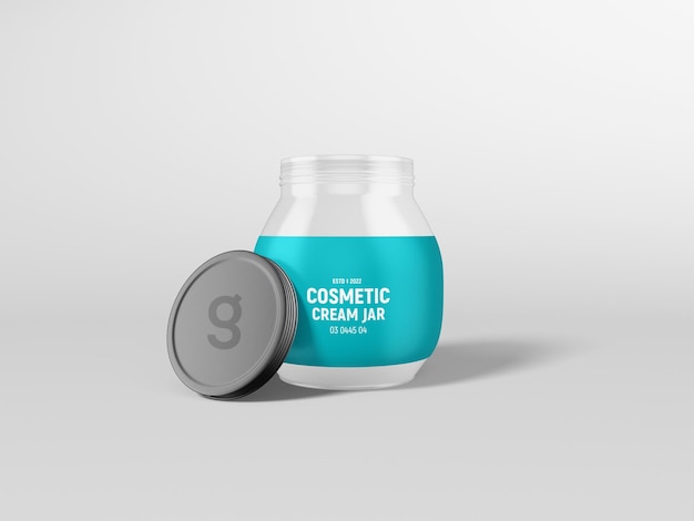 Glossy glass cosmetic cream jar branding mockup