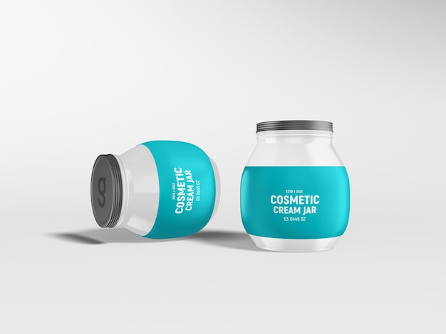 Glossy glass cosmetic cream jar branding mockup